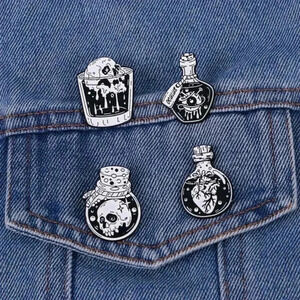 Skull heart 4 piece set potion bottle accessories black white Gothic enamel pin